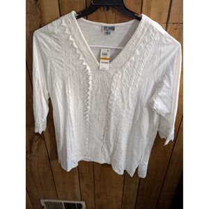 New JM Collection Plus Size 3X XXX Shirt White Lace Trim Sequins Knit Top Blouse